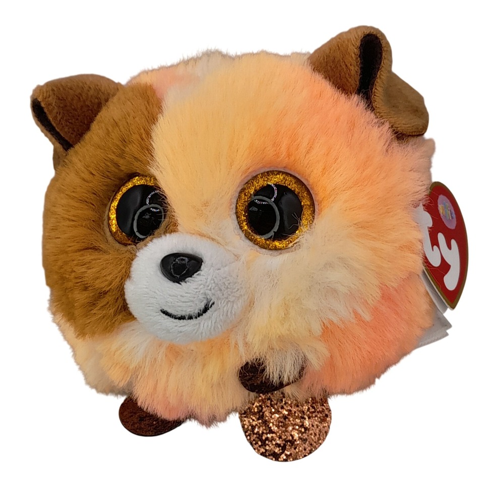 Ty Puffies Mandarin the Dog Orange Brown Plush Round Ball Stuffed Animal 3.5"